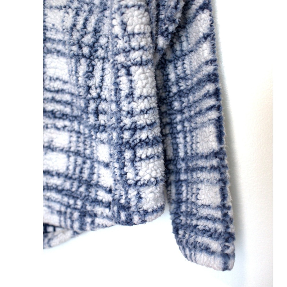 Cozy Sherpa Blue White Plaid Quarter Zip Fleece Pullover Sweater XL - Picture 3 of 5